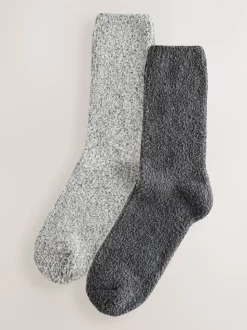 Charcoal/Light Grey Fluffy Socks 2 Pack
