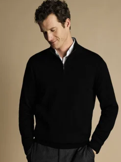 Charles Tyrwhitt Black Pure Merino Quarter Zip Jumper