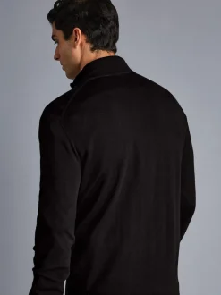 Charles Tyrwhitt Black Pure Merino Quarter Zip Jumper