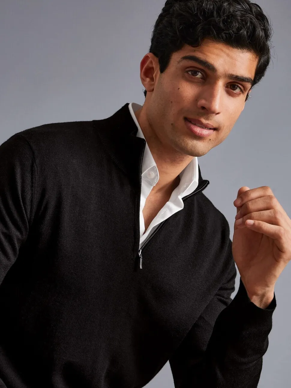 Charles Tyrwhitt Black Pure Merino Quarter Zip Jumper