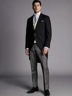 Charles Tyrwhitt Black Slim Fit Herringbone Morning Suit: Tailcoat