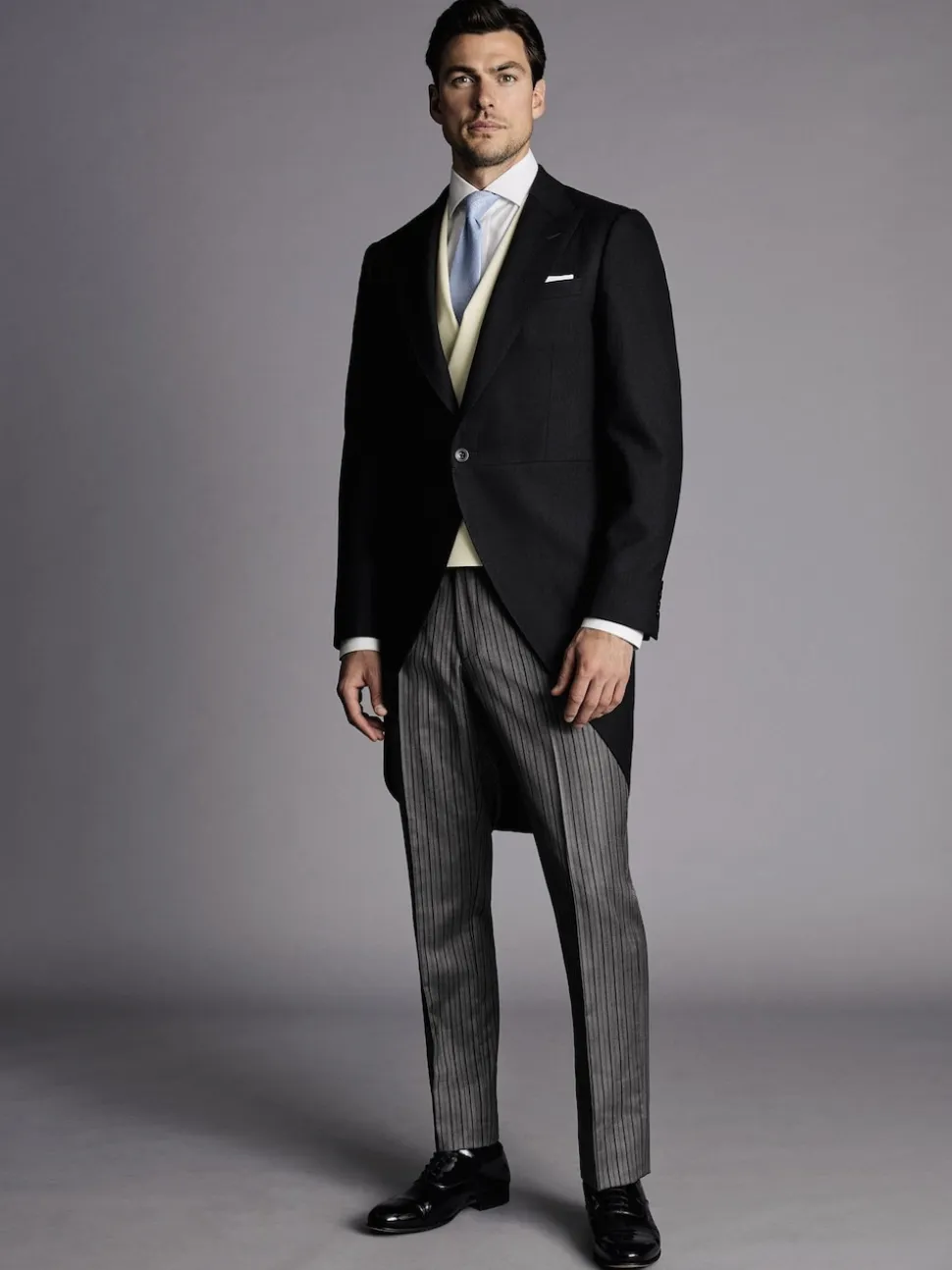 Charles Tyrwhitt Black Slim Fit Herringbone Morning Suit: Tailcoat