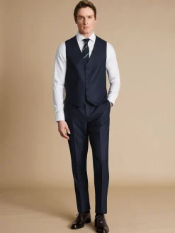 Charles Tyrwhitt Blue Adjustable Fit End on End Travel Suit: Waistcoat