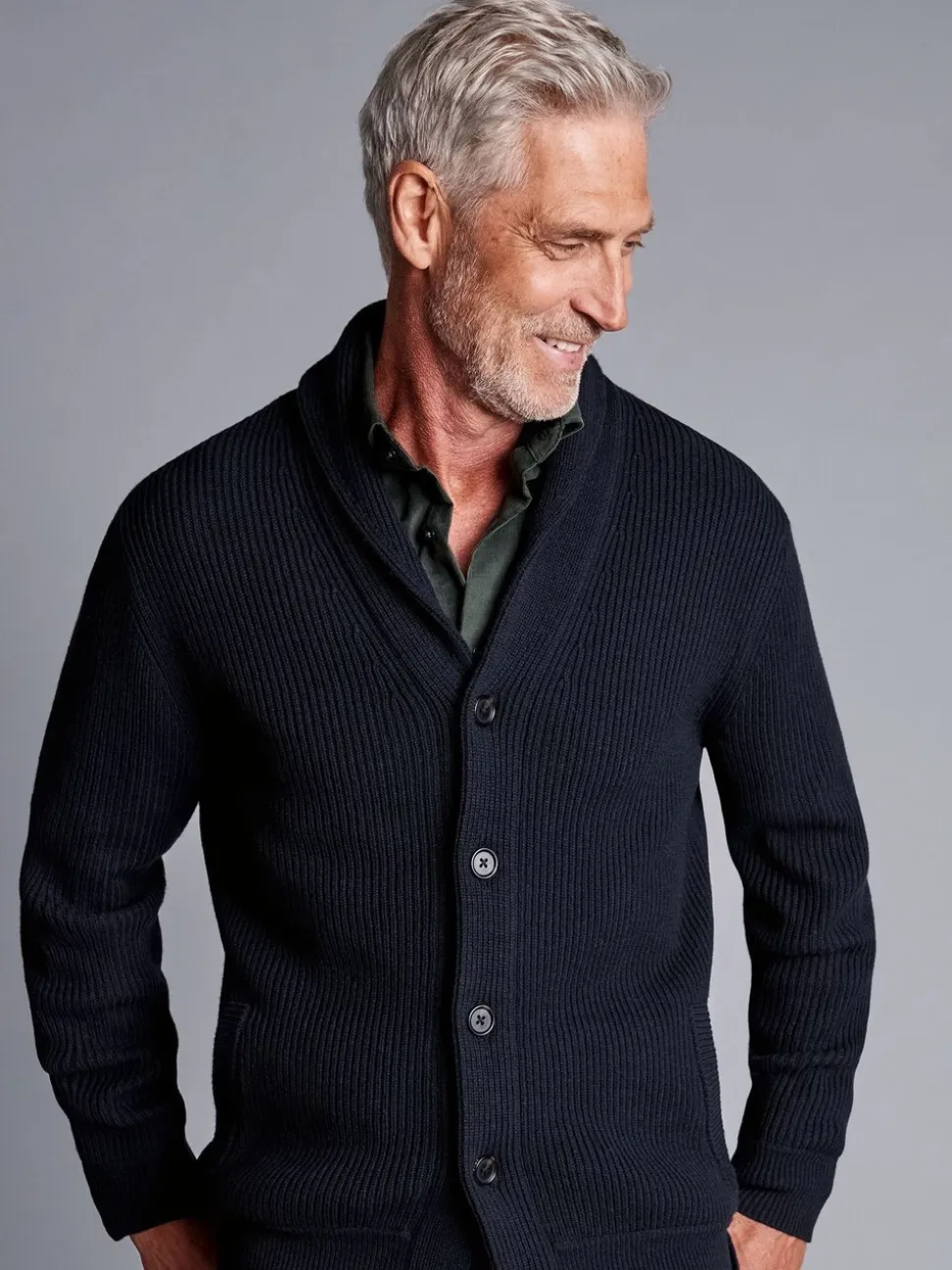 Charles Tyrwhitt Blue Chunky Merino Shawl Neck Cardigan