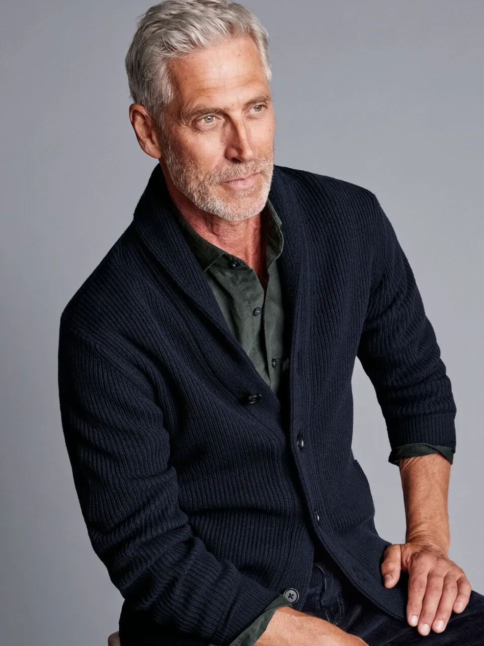 Charles Tyrwhitt Blue Chunky Merino Shawl Neck Cardigan