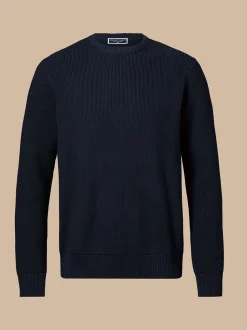 Charles Tyrwhitt Blue Combed 100% Cotton Rib Crew Neck Jumper