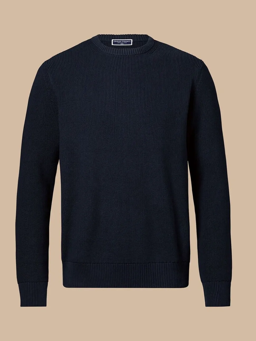 Charles Tyrwhitt Blue Combed 100% Cotton Rib Crew Neck Jumper