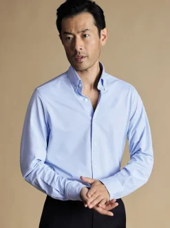 Charles Tyrwhitt Blue Four Way Stretch Button Down Jersey Shirt