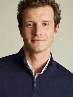 Charles Tyrwhitt Blue Merino Zip Neck Jumper