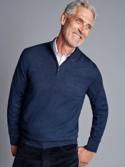 Charles Tyrwhitt Blue Pure Merino Quarter Zip Jumper