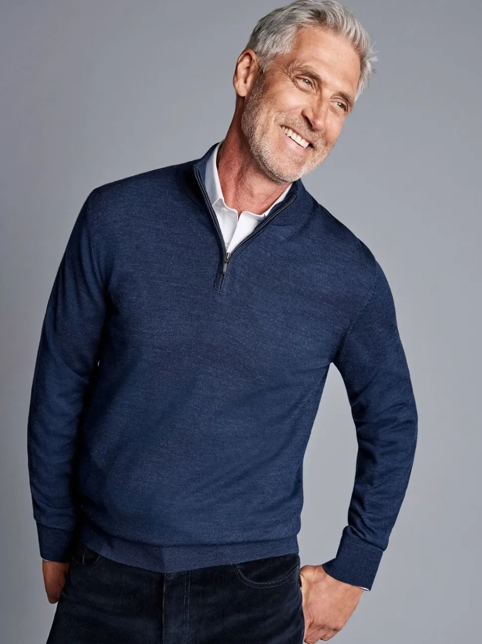 Charles Tyrwhitt Blue Pure Merino Quarter Zip Jumper