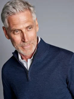 Charles Tyrwhitt Blue Pure Merino Quarter Zip Jumper