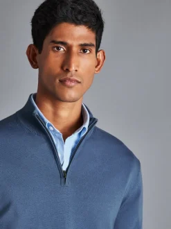 Charles Tyrwhitt Blue Pure Merino Quarter Zip Jumper