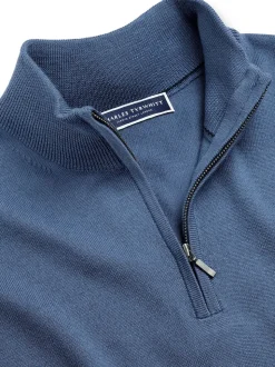 Charles Tyrwhitt Blue Pure Merino Quarter Zip Jumper