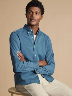 Charles Tyrwhitt Blue Slim Fit Plain 100% Cotton Denim Shirt