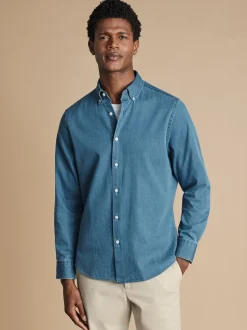 Charles Tyrwhitt Blue Slim Fit Plain 100% Cotton Denim Shirt