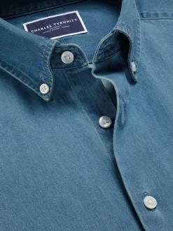 Charles Tyrwhitt Blue Slim Fit Plain 100% Cotton Denim Shirt