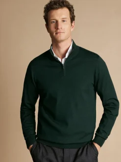 Charles Tyrwhitt Bottle Green Pure Merino Quarter Zip Jumper