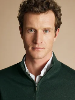 Charles Tyrwhitt Bottle Green Pure Merino Quarter Zip Jumper