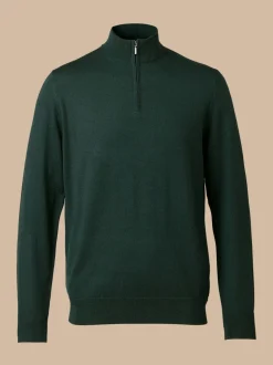 Charles Tyrwhitt Bottle Green Pure Merino Quarter Zip Jumper