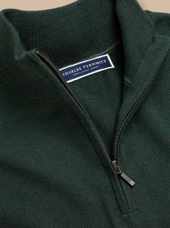 Charles Tyrwhitt Bottle Green Pure Merino Quarter Zip Jumper