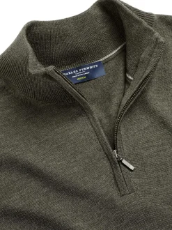 Charles Tyrwhitt Green Pure Merino Quarter Zip Jumper