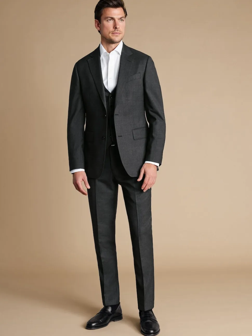 Charles Tyrwhitt Grey Adjustable Fit End on End Travel Suit: Waistcoat