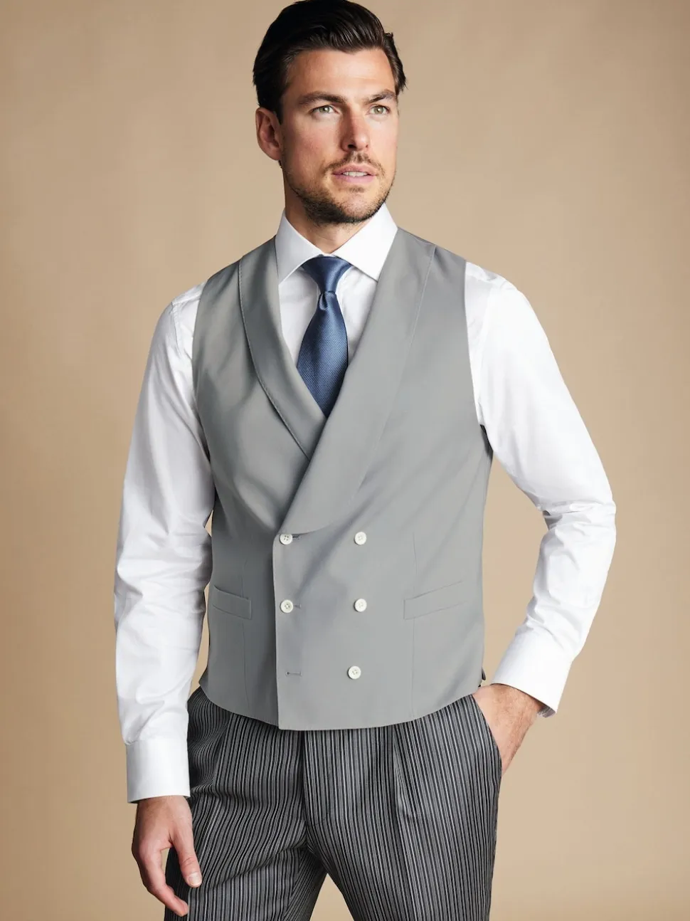 Charles Tyrwhitt Grey Adjustable Fit Morning V2 Suit: Waistcoat