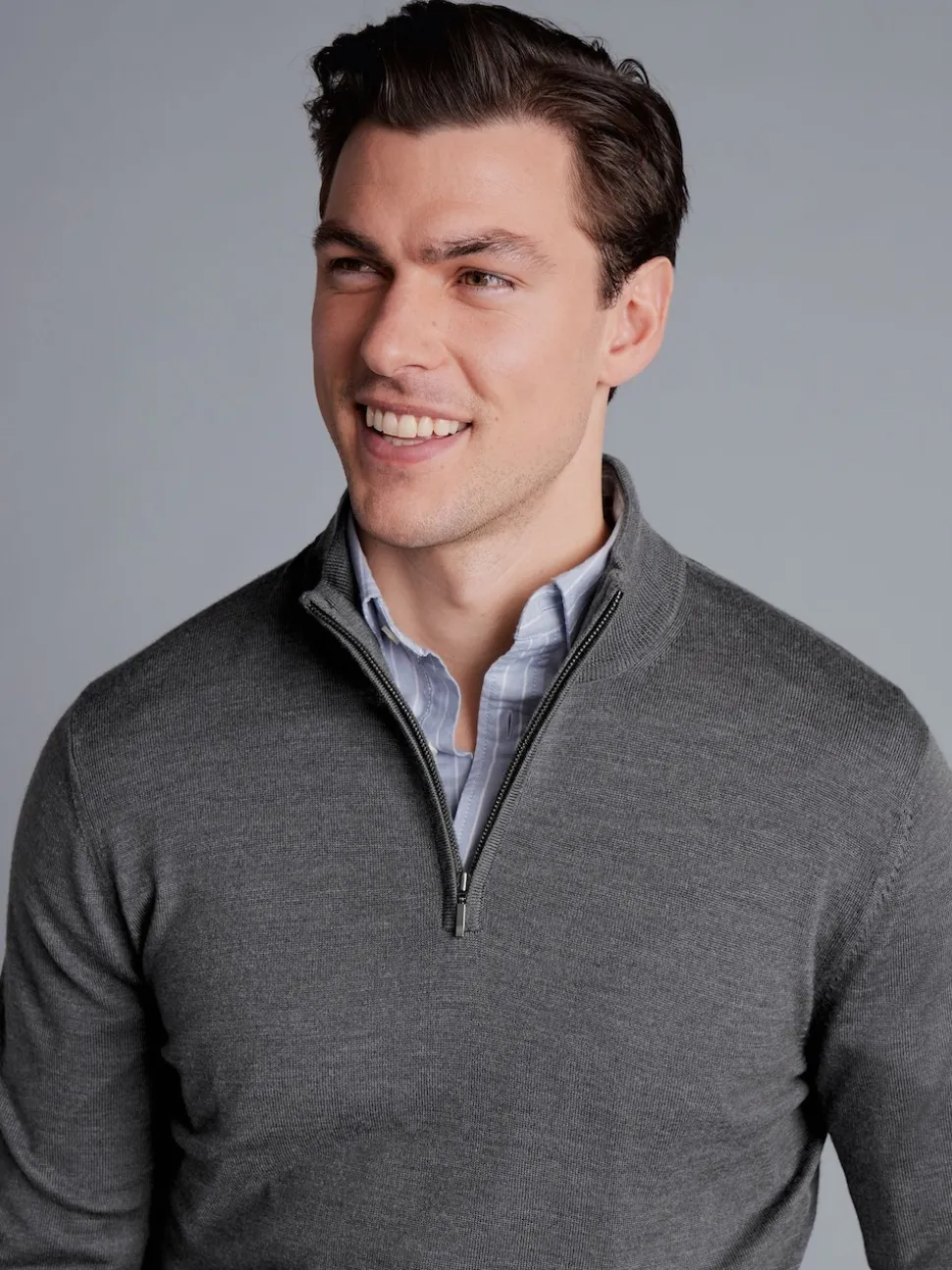 Charles Tyrwhitt Grey Pure Merino Quarter Zip Jumper