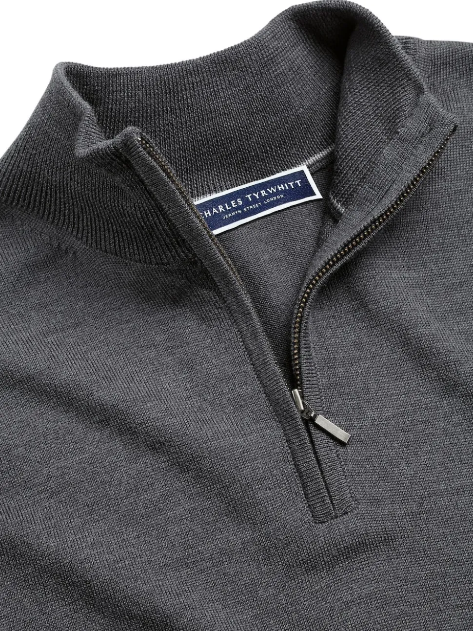 Charles Tyrwhitt Grey Pure Merino Quarter Zip Jumper