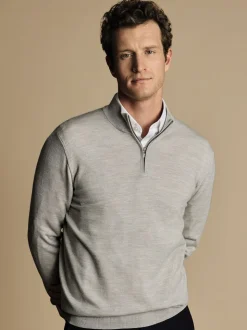 Charles Tyrwhitt Natural Pure Merino Quarter Zip Jumper