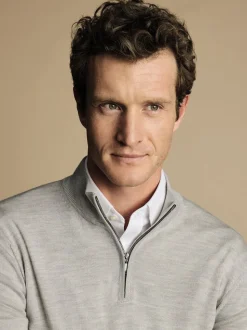 Charles Tyrwhitt Natural Pure Merino Quarter Zip Jumper