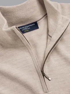 Charles Tyrwhitt Natural Pure Merino Quarter Zip Jumper