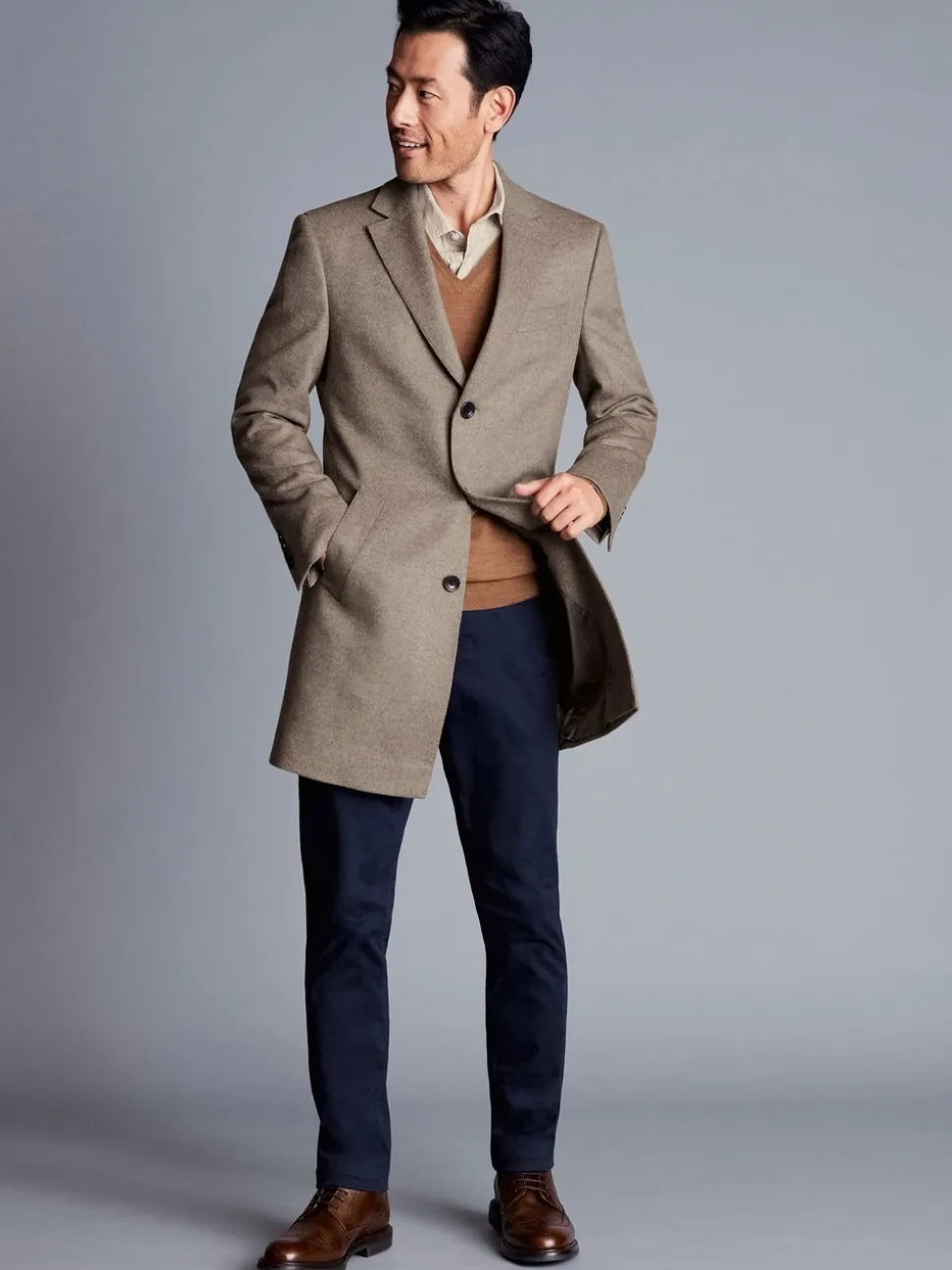 Charles Tyrwhitt Natural Pure Wool Overcoat