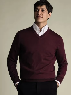 Charles Tyrwhitt Red Pure Merino V-Neck Jumper