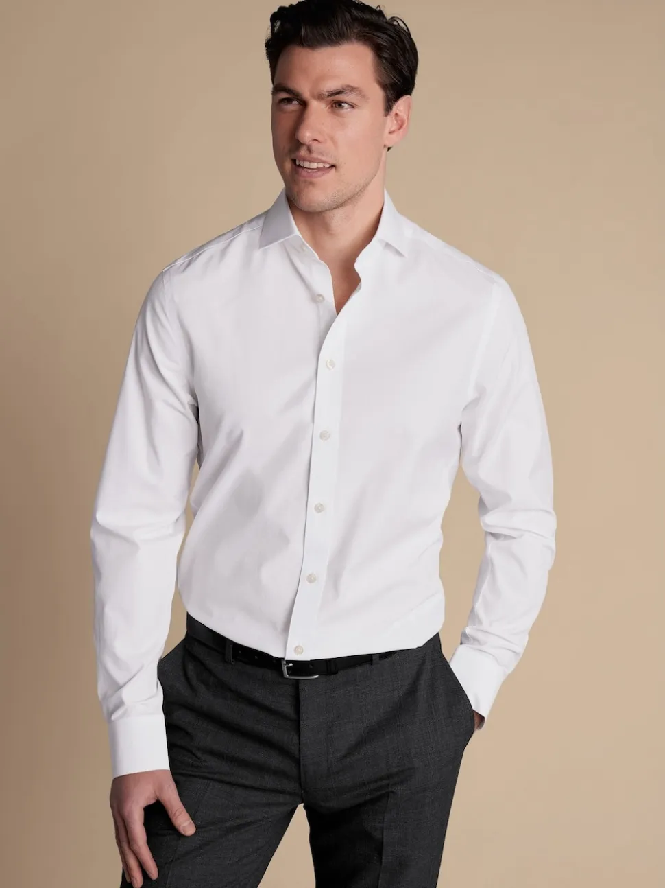 Charles Tyrwhitt White Slim Fit 100% Cotton Cutaway Collar Non Iron Poplin Shirt