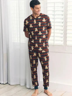 Chelsea Peers Blue Argyle Bear Print Long Pyjamas Set