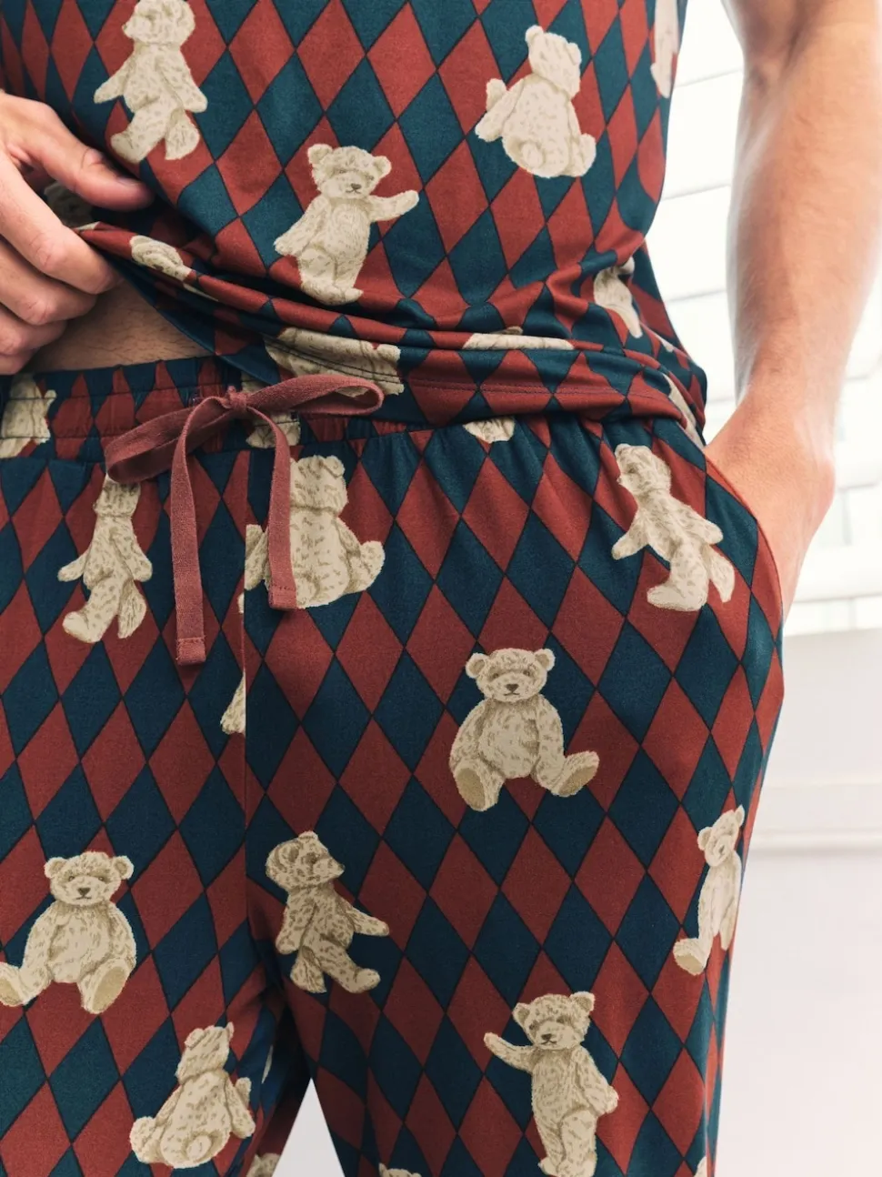 Chelsea Peers Blue Argyle Bear Print Long Pyjamas Set