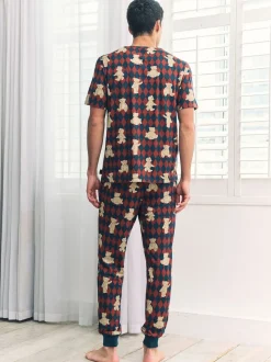 Chelsea Peers Blue Argyle Bear Print Long Pyjamas Set