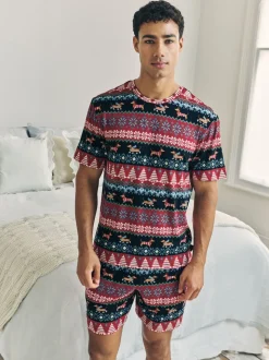 Chelsea Peers Blue Christmas Dog Fairisle Print Short Pyjamas Set
