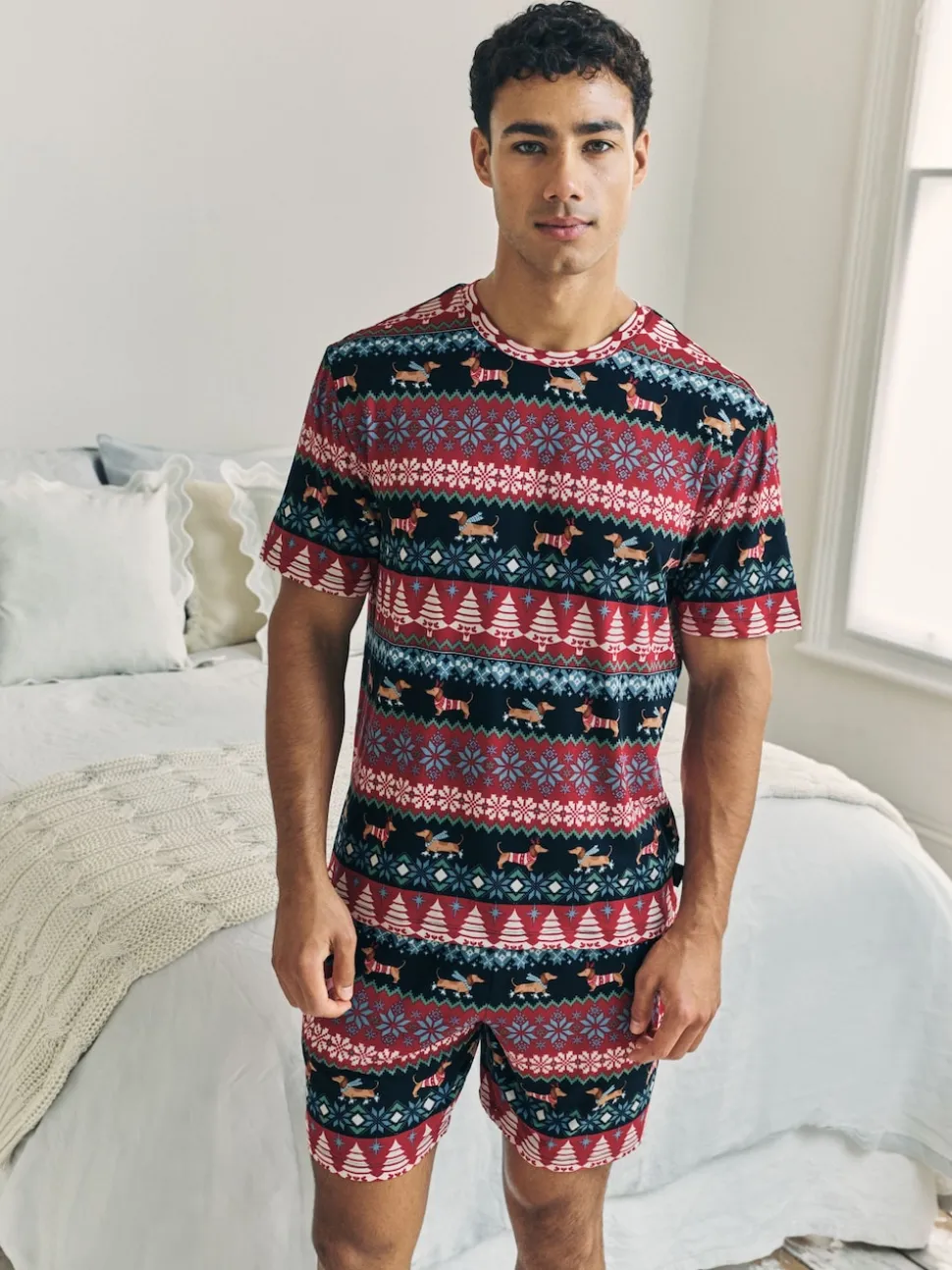 Chelsea Peers Blue Christmas Dog Fairisle Print Short Pyjamas Set