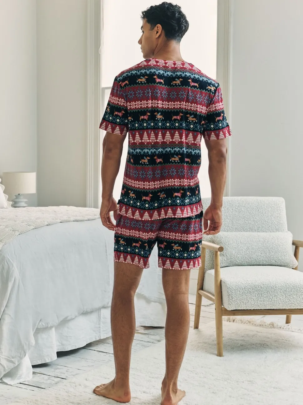 Chelsea Peers Blue Christmas Dog Fairisle Print Short Pyjamas Set