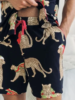 Chelsea Peers Blue Christmas Leopard Print Short Pyjamas Set