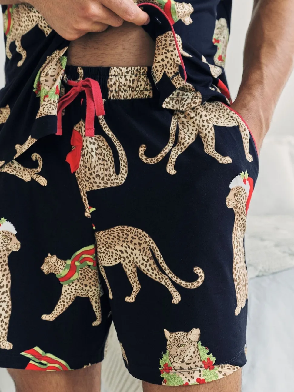 Chelsea Peers Blue Christmas Leopard Print Short Pyjamas Set