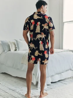 Chelsea Peers Blue Christmas Leopard Print Short Pyjamas Set