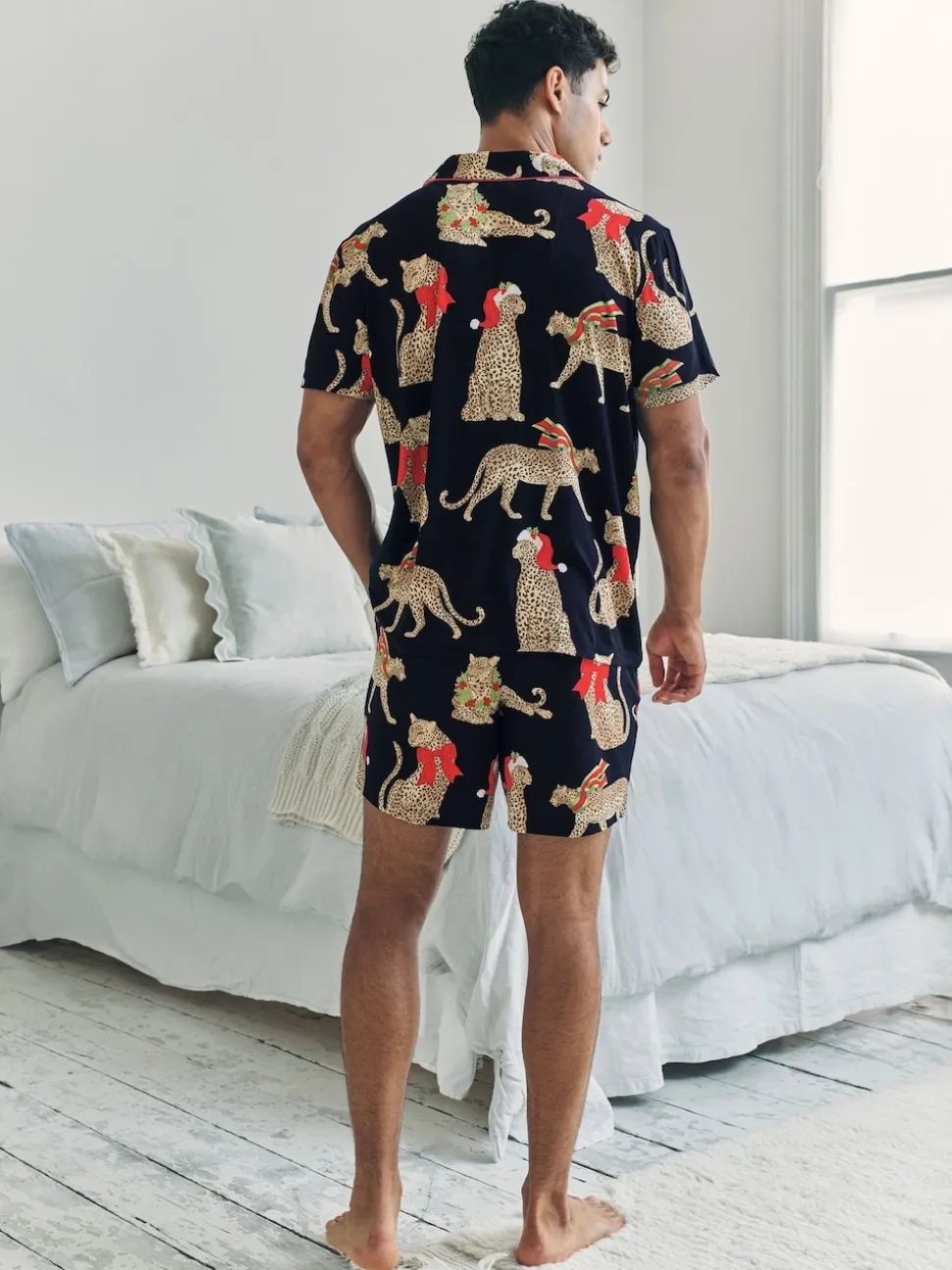 Chelsea Peers Blue Christmas Leopard Print Short Pyjamas Set
