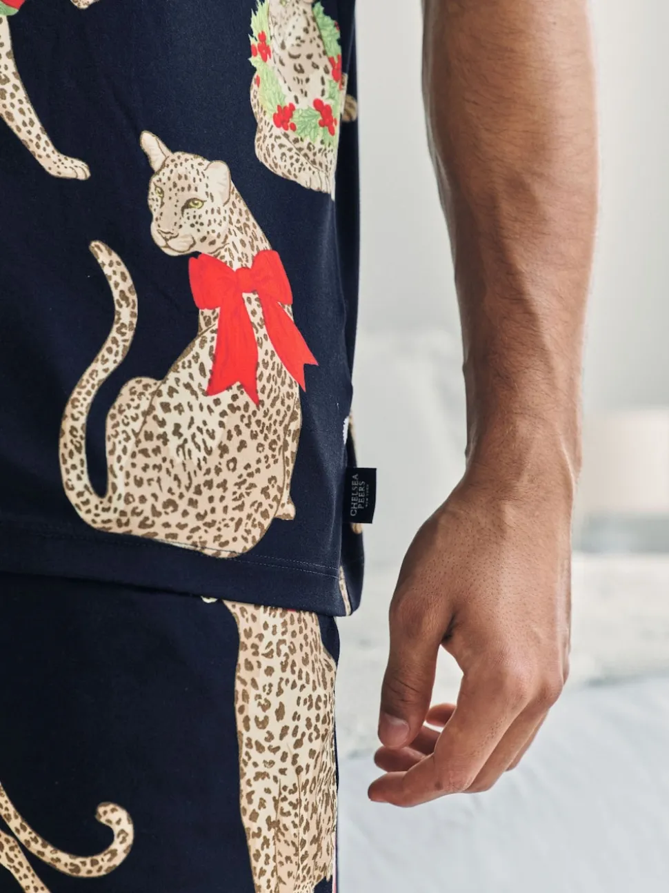 Chelsea Peers Blue Christmas Leopard Print Short Pyjamas Set