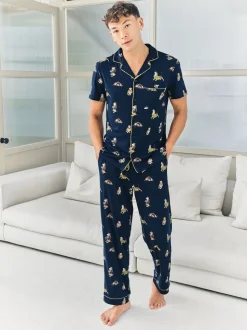 Chelsea Peers Blue Country Hound Dog Print Long Pyjamas Set