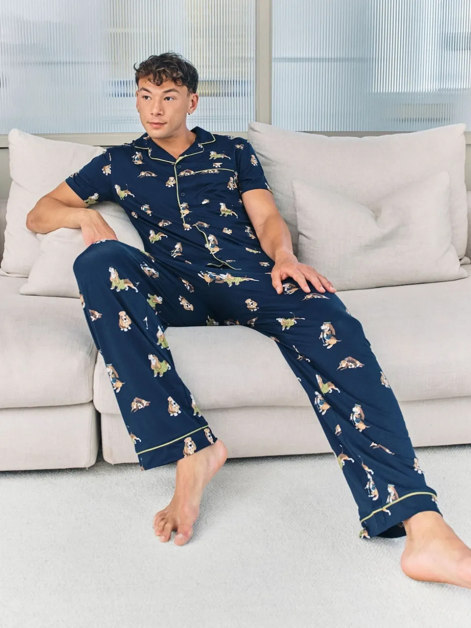 Chelsea Peers Blue Country Hound Dog Print Long Pyjamas Set