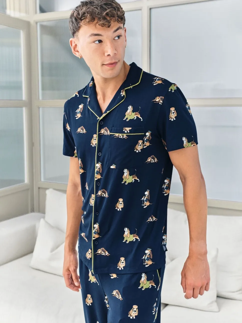 Chelsea Peers Blue Country Hound Dog Print Long Pyjamas Set